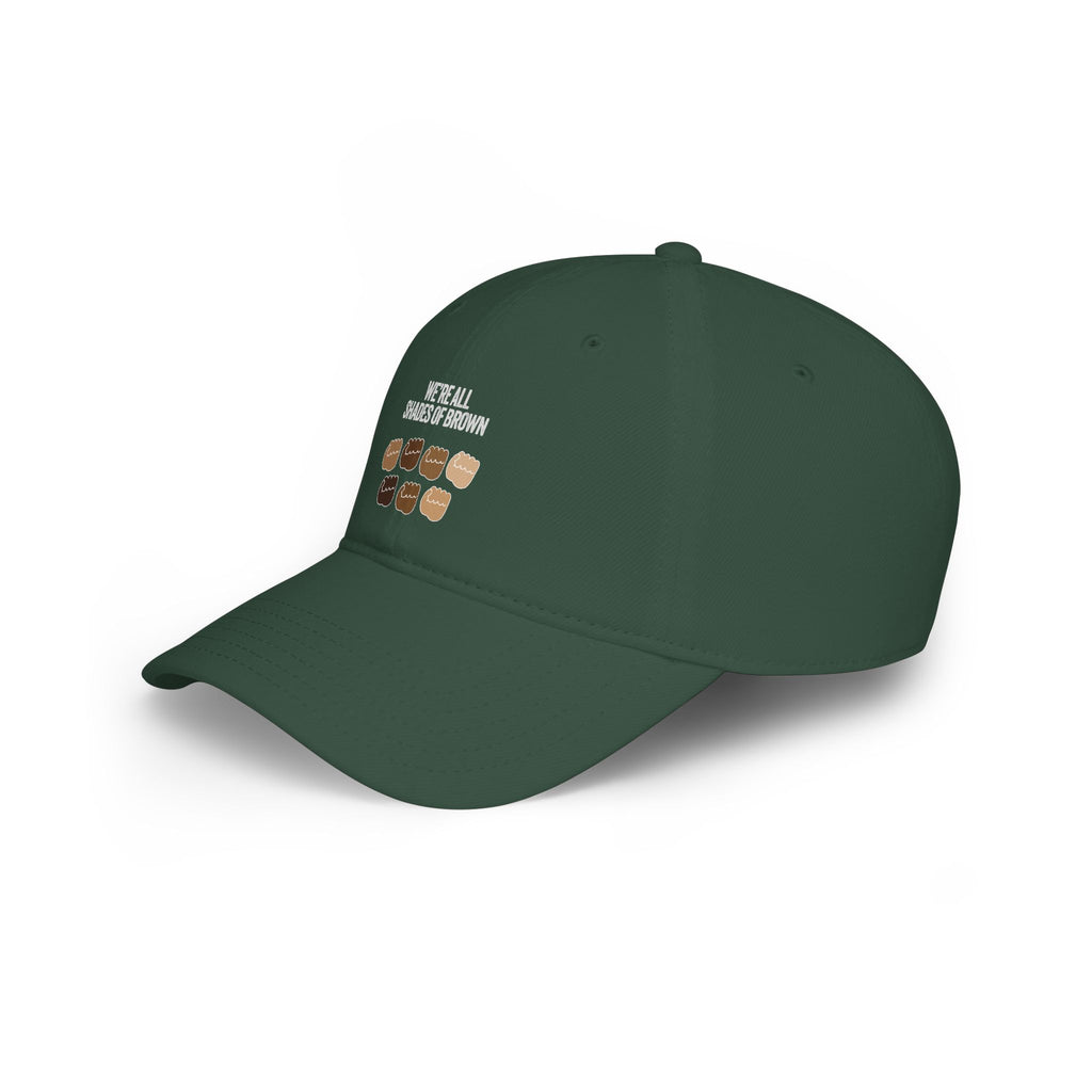 Low Profile Baseball Cap — "We're All Shades of Brown" Inclusive Coffee Cup Design